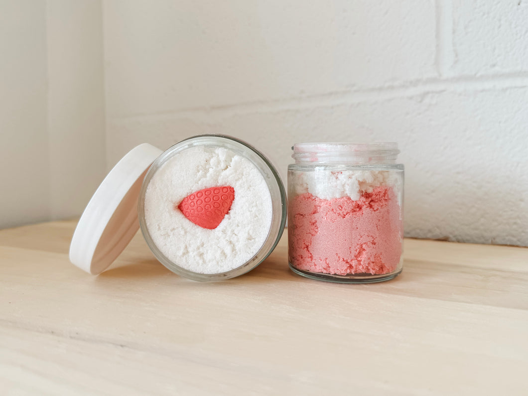 strawberries + cream sugar scrub | grapefruit, vanilla & ylang ylang