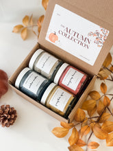 Load image into Gallery viewer, autumn sugar scrub sampler box | pumpkin spice, toasted marshmallow, window weather + honeycrisp harvest
