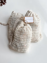 Load image into Gallery viewer, soap scrap grab bag | exfoliating eco-friendly soap saver bag filled with sample soaps
